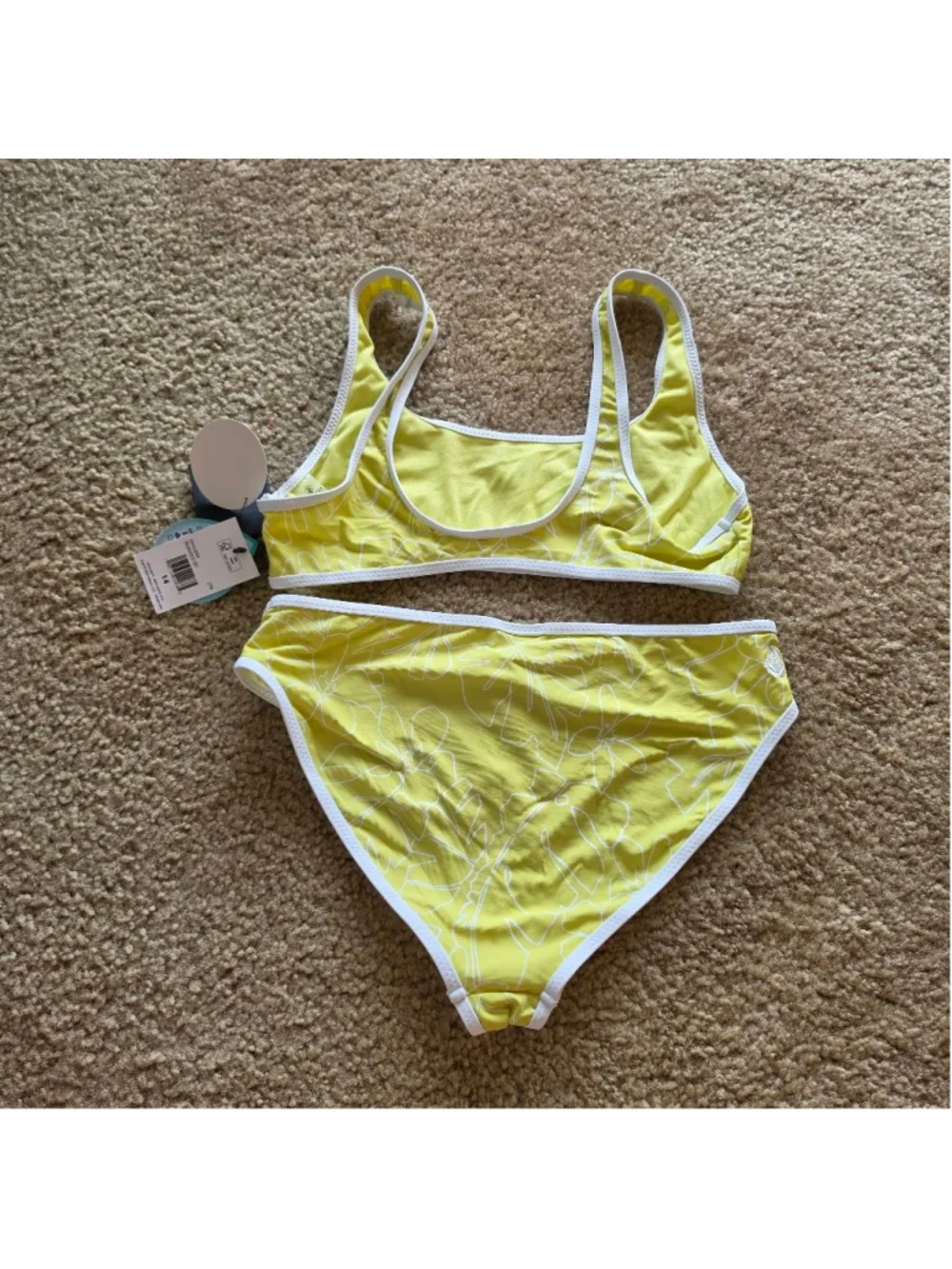 Volcom Girls Yellow White Tropical Floral Bikini Set Size 14